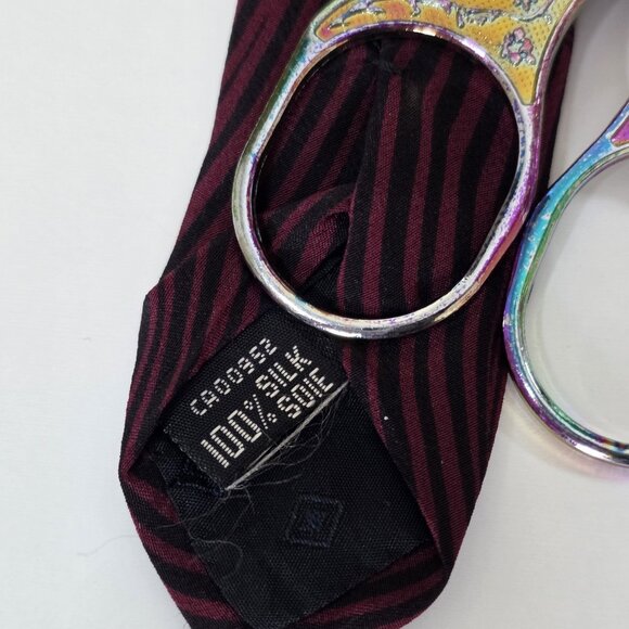 Alan Cherry San Babila Silk Tie Wine Black W/Beige Circles Italy VTG W 3.5 L 56" - Picture 12 of 14